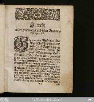 Vorrede an den Christlichen und seiner Erbauung begierigen Leser.
