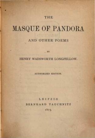 The masque of Pandora and other poems