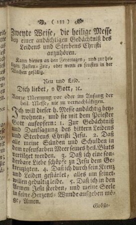 Zweyte Weise, die heilige Messe bey einer andächtigen Gedächtniß des Leidens und Sterbens Christi anzuhören