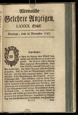 LXXXX. Stück. Montags, vom 21 November 1757