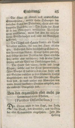 Von den organischen oder mehr zusammengesetzten Theilen (Partibus Dissimilaribus).
