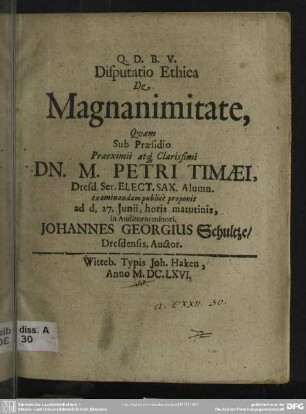 Disputatio ethica de magnanimitate