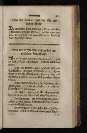 Von den rechtlichen Folgen des unehelichen Beyschlafs.