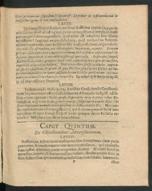 Caput Quintum. De Obiectionibus Adversariorum.