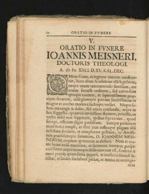 V. Oratio In Funere Ioannis Meisneri ...