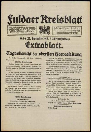 Ausgabe vom Mittwoch, den 22. September 1915.