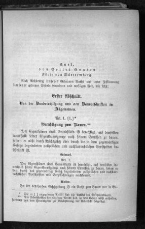 Von der Bauberechtigung und den Bauvorschriften im Allgemeinen (Art. 1 bis Art. 3)