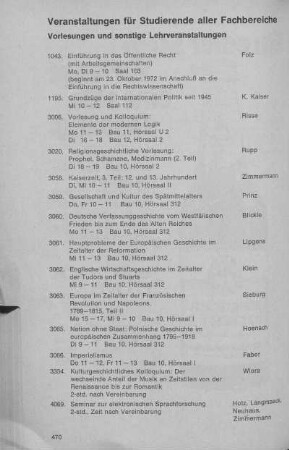 Veranstaltungen für Studierende aller Fachbereiche