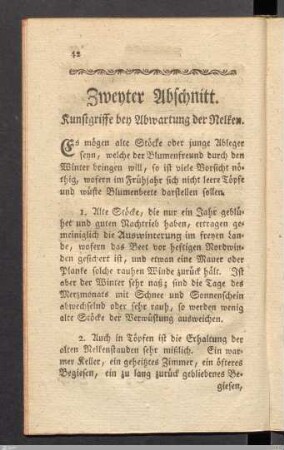 Zweyter Abschnitt. Kunstgriffe bey Abwartung der Nelken.