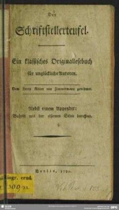 Der Schriftstellerteufel : Ein klassisches Originallesebuch für unglückliche Autoren