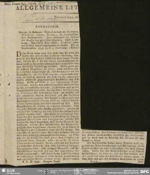 Allgemeine Literatur-Zeitung, Nr. 189, vom 15.06.1797 (unvollständig), Jena