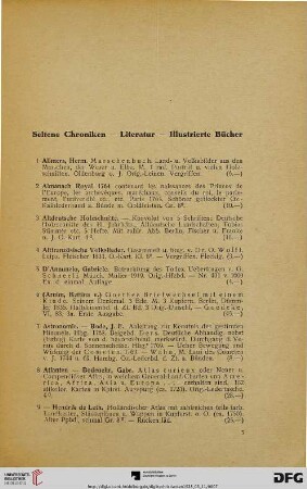 Seltene Chroniken – Literatur – Illustrierte Bücher (Nr. 1-97)