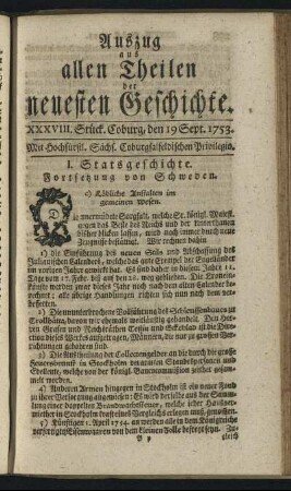XXXVIII. Stück. Coburg, den 19. Sept. 1753.