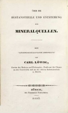 Die Mineralquellen von Baden im Canton Aargau : in chemisch-physikalischer Beziehung beschrieben