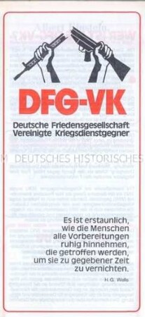 Werbe- und Informationsschrift über Ziele und Organisation der Deutschen Friedensgesellschaft Vereinigte Kriegsdienstgegner