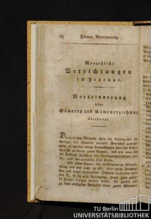 Monathliche Verrichtungen im Februar.