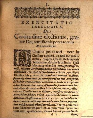 Exercitationum theologicarum disputatio X., de certitudine salutis aeternae