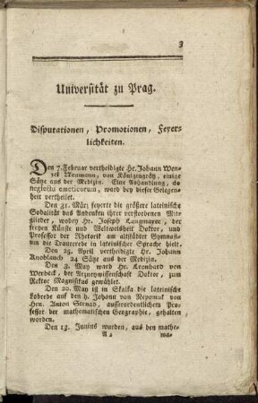 Universität zu Prag. Disputationen, Promotionen, Feyerlichkeiten.