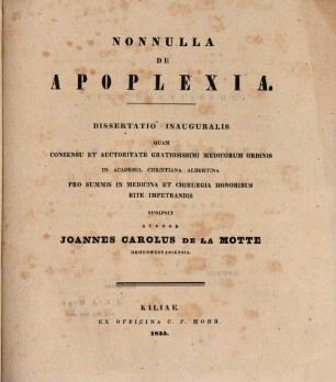 Nonnulla de apoplexia : Diss. inaug.