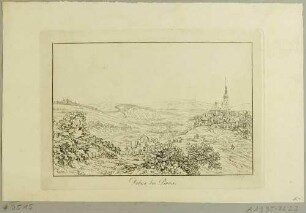 Dohna, südöstllich von Dresden, mit der Marienkirche und der Burgruine, im Hintergrund Gahmig und Pillnitz, Blick nach Nordwesten