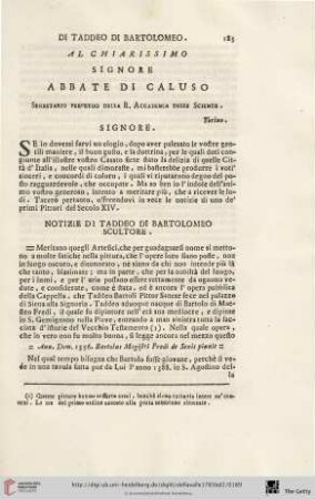 Di Taddeo di Bartolomeo. Al chiarissimo Signore Abbate di Caluso