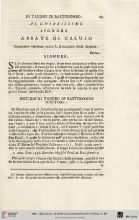 Di Taddeo di Bartolomeo. Al chiarissimo Signore Abbate di Caluso