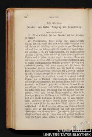 Erste Abteilung. Standort und Boden, Düngung und Bewässerung.