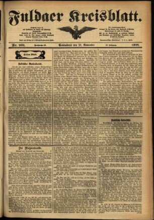 Erste Ausgabe vom Samstag, den 21. November 1908.