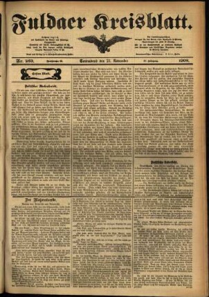 Erste Ausgabe vom Samstag, den 21. November 1908.