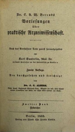 Handbuch der praktischen Arzneiwissenschaft oder der speciellen Pathologie und Therapie, 2. Fieberlehre
