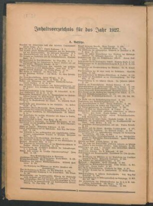 Inhaltsverzeichnis für das Jahr 1927