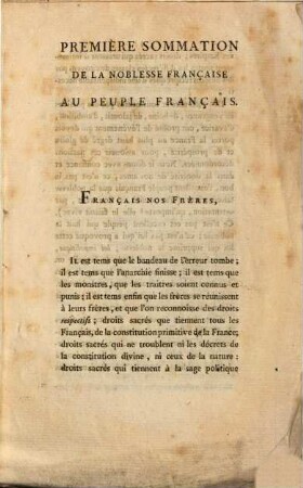 Première Sommation de la noblesse française au peuple français