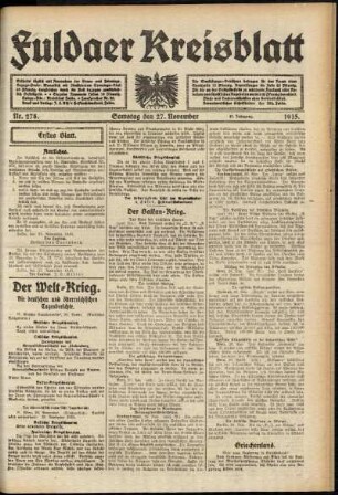 Erste Ausgabe vom Samstag, den 27. November 1915.