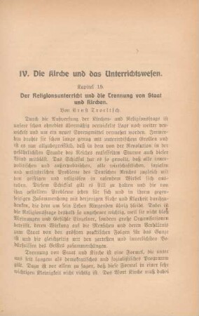 IV. Die Kirche und das Unterrichtswesen