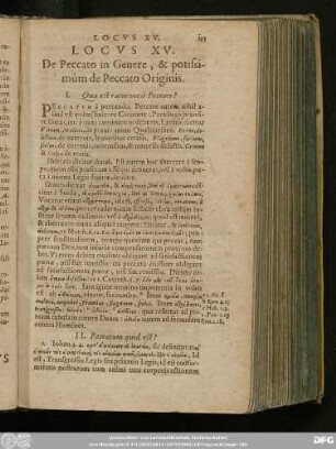 Locus XV. De Peccato in Genere, & potissimùm de Peccato Originis.