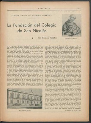 Cuatro siglos de cultura mexicana : La Fundación del Colegio de San Nicolás