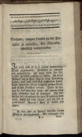 Methode, jungen Leuten zu der Fertigkeit zu verhelfen, ihre Gedanken schriftlich auszudrücken.