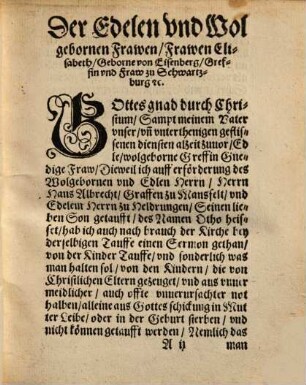 Von der Kinder Tauffe, und was man sich zu trösten habe, der Kinder so one die Tauffe sterben : Ein Sermon