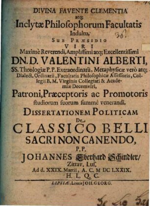 Diss. pol. de classico belli sacri non canendo