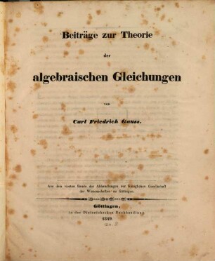 Beiträge zur Theorie der algebraischen Gleichungen