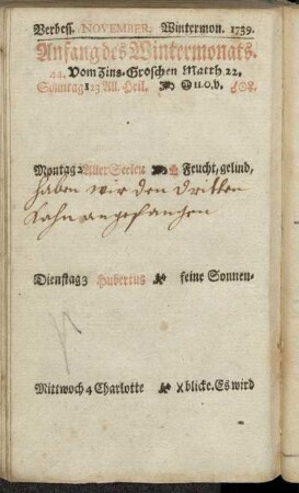 Verbess. November. Wintermon. 1739.