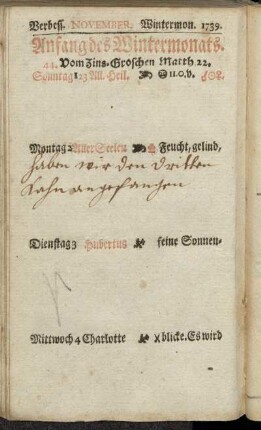 Verbess. November. Wintermon. 1739.