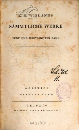 C. M. Wielands Sämmtliche Werke. 35, Aristipp : Dritter Band