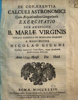 De cohaerentia calculi astronomici : cum aequationibus Gregorianis exercitatio