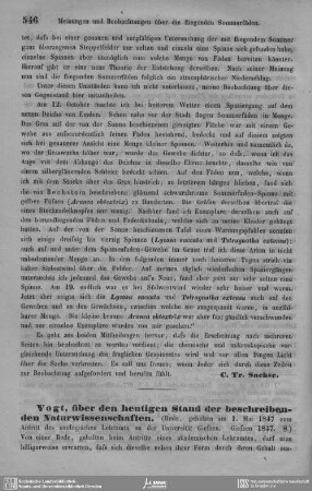 Vogt, über den heutigen Stand der beschreibenden Naturwissenschaften.