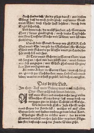 Das dritte Lied. Jm thon: Auff mein Gesang vnnd mach dich ring. Oder: Gott grüß dich feines Liebelein.