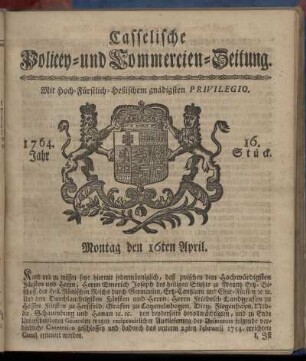 16. Stueck, Montag den 16ten April 1764