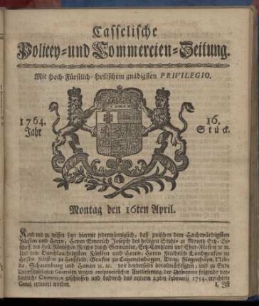 16. Stueck, Montag den 16ten April 1764