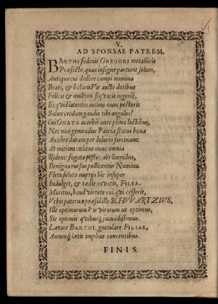 V. Ad Sponsae Patrem.