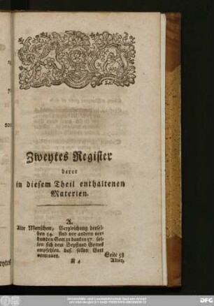 Zweytes Register derer in diesem Theil enthaltenen Materien.